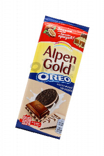 00-00031340 Շոկոլադե սալիկ «Alpen Gold» Oreo Чизкейк 95գ 500 ռուսաստան  կաթնային շոկոլադ չիզքեյքի համով լցոնված և Օրեո թխվածքաբլիթի փոքրիկ կտորներով ;.jpg