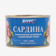 00-00013708 Canned fish "Bars" sardines in oil 250g