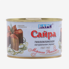 00-00013706 Canned fish "Bars" saira with natural pieces 250g