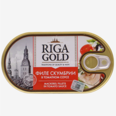 00-00055823 Պահածո ձկան «Riga Gold» ֆիլե սկումբրիայի տոմատի սոուսի մեջ 190գ