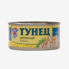 00-00034689 Canned fish "5 Морей" Tuna fillet sliced ​​in oil 185g