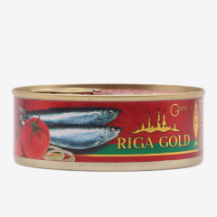 00-00024332 Canned fish "Riga Gold" kilka with fried tomato sauce and bacon 240g