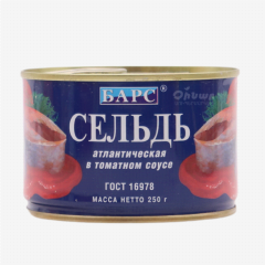 00-00050116 Canned fish "Bars" herring with tomato sauce 250g