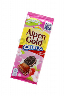 00-00049391 Շոկոլադե սալիկ «Alpen Gold» Oreo ելակ 95գ 450 ուկրանիա Կաթնային շոկոլադ ելակի լցոնով և թխվածքաբլիթի փոքր կտորներով ;.jpg