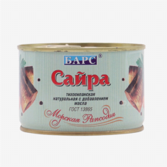 00-00013707 Canned fish "Bars" in saira oil 250g