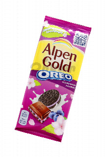 00-00051336 Շոկոլադե սալիկ «Alpen Gold» Oreo հաղարջ 90գ 450 ուկրանիա  Շոկոլադ կաթնային հապալասի լցոնով և Օրեո թխվածքաբլիթի  փոքրիկ կտորներով ;.jpg